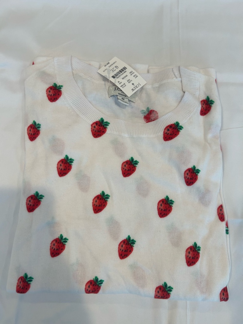 J. Crew White Sweater with Red Strawberry Motif - Picture 2 of 2